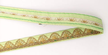 Pastel Green Art Silk Trim with Gold Embroidery and Sequins Indian Sari Border Trim By 3 Yards Decorative Trim Craft Lace